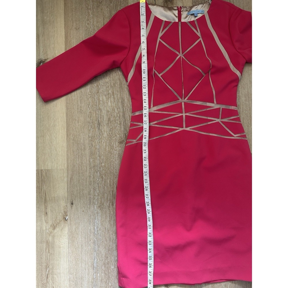 Antonio Melani Size 10 Pink Sheath Dress Mesh Geometric Detail Career Cocktail - Picture 5 of 8